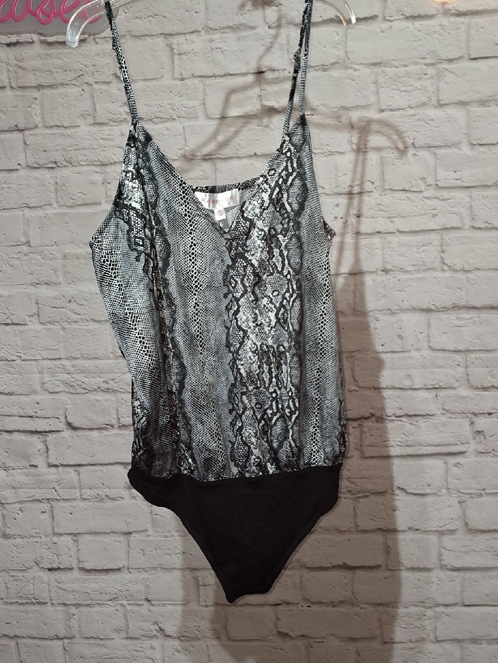 Rampage Black & Gray Snake-Print Satin Bodysuit